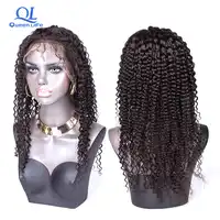 Queenlife Kinky Curly Lace Front wig with bangs Remy human hair lace front wigs black women pre plucked bleached knots wigs