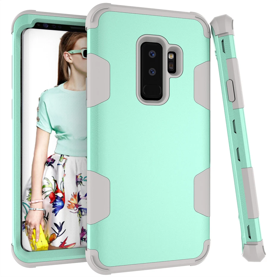 

YiKELO 3in1 Anti Slip Grip Shock Absorption Rubber PC Case For Samsung S9 S9Plus Full Coverage 360 Case for Galaxy S9 Plus Cover