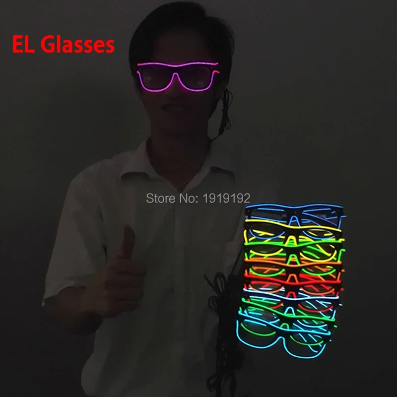 

el glasses El Wire Fashion Neon Light Up Shutter Shaped Glow Sun Glasses Rave Costume Party DJ Bright SunGlasses By 3V Driver