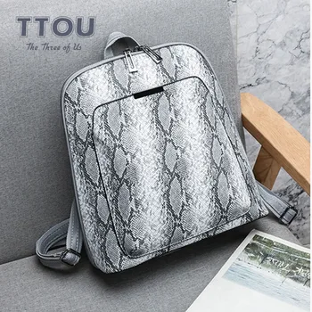 

TTOU Fashion Women Backpack Vintage Small School Backpack For Teenage Girls Leather Serpentine Prints Travel Bags Anti Theft