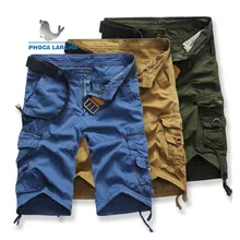 Мужские летние тактические товары, повседневные однотонные хлопковые мужские шорты с большим карманом на молнии, бермуды до колен, брендовая одежда