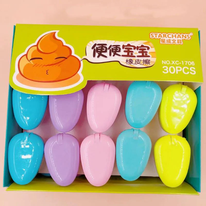 

3 Pcs/set Kawaii Mini Candy Color Shits Poop Closestool Shape Plastic Rubber Pencils Erasers Stationery School Office Gifts