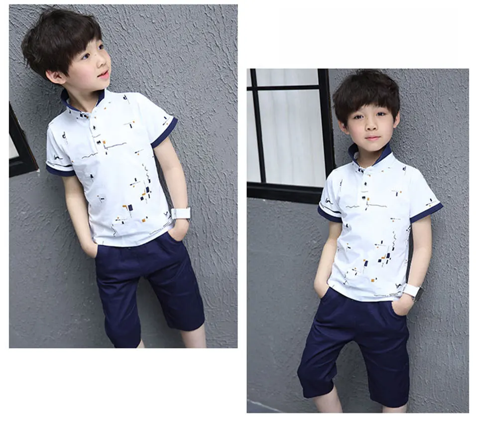 Модный летний комплект одежды для детей 4, 6, 8, 10, 12 лет, летняя рубашка с короткими рукавами для маленьких мальчиков+ шорты, костюмы, одежда для маленьких мальчиков