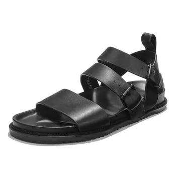 

Handsome Summer Breathable Roman Men's Genuine Leather Beach Hook Loop Outdoor Sandals Shoes Youth Sneakers Thick Sole Open Toe