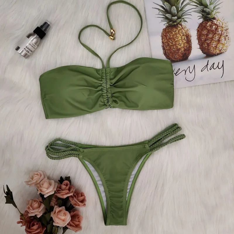 

Bikini Solid Color Split Swimsuit micro bikini dropshipping new 2019 hot selling bikinis swimsuit women bathing suit women
