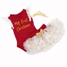 Модная одежда для новорожденных девочек короткий комбинезон юбка-пачка и повязка на голову комплект из 3 предметов рождественские комплекты одежды для маленьких девочек