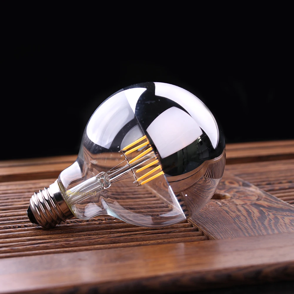에디슨 G95 글로브 LED 전구, 밝기 조절 가능 LED 필라멘트 전구, 베이스 탑 실버 미러 램프, 드립 천장 조명, 6W, 2700K, E26, E27