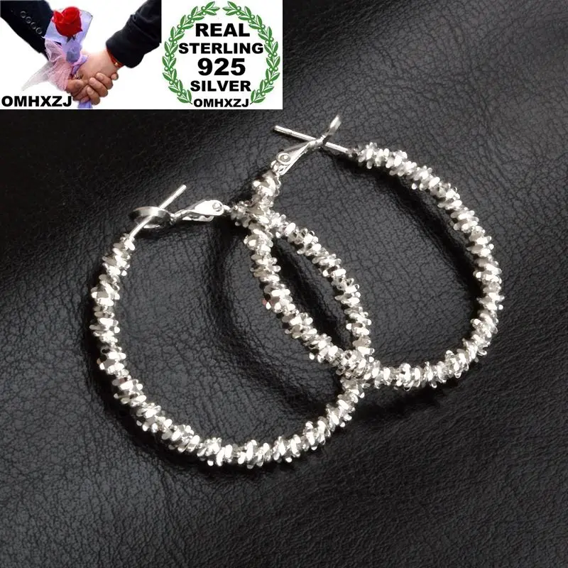 

OMHXZJ Wholesale Personality Fashion OL Woman Girl Party Wedding Silver Oversize Round 925 Sterling Silver Hoop Earrings YE400