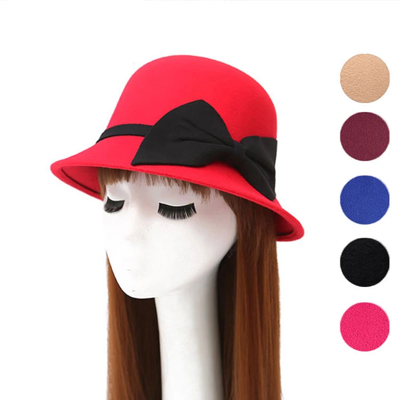 Female Winter Australia Wool Vintage Floral Womens Fedoras Felt Hats