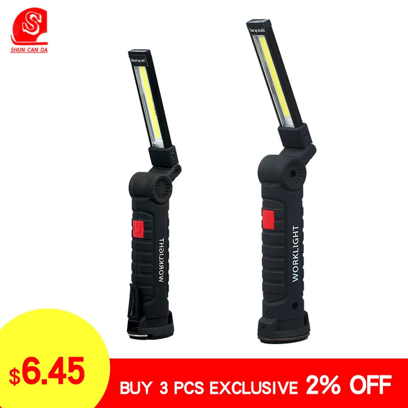 

led Flashlight COB Work Light 5 Mode lamps led Torch flexible USB Rechargeable Portable Magnetic Hanging Hook Lamp 18650 battery