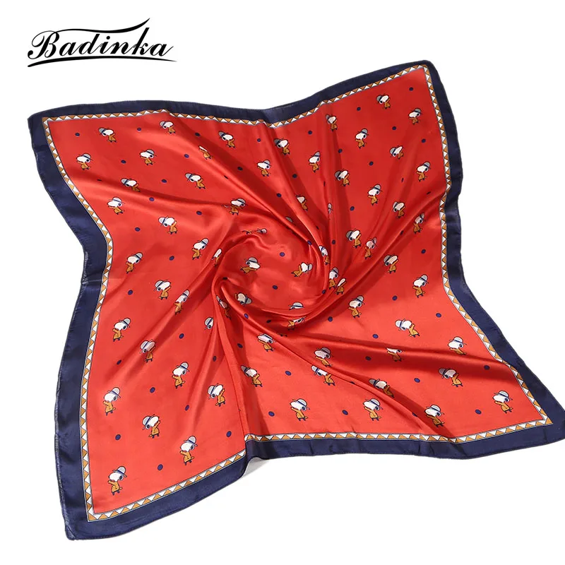 

Badinka 2019 New 70*70cm Cute Smooth Soft Dog Cartoon Print Silk Scarf Summer Spring Small Neckerchief Square Scarf Hijab Women