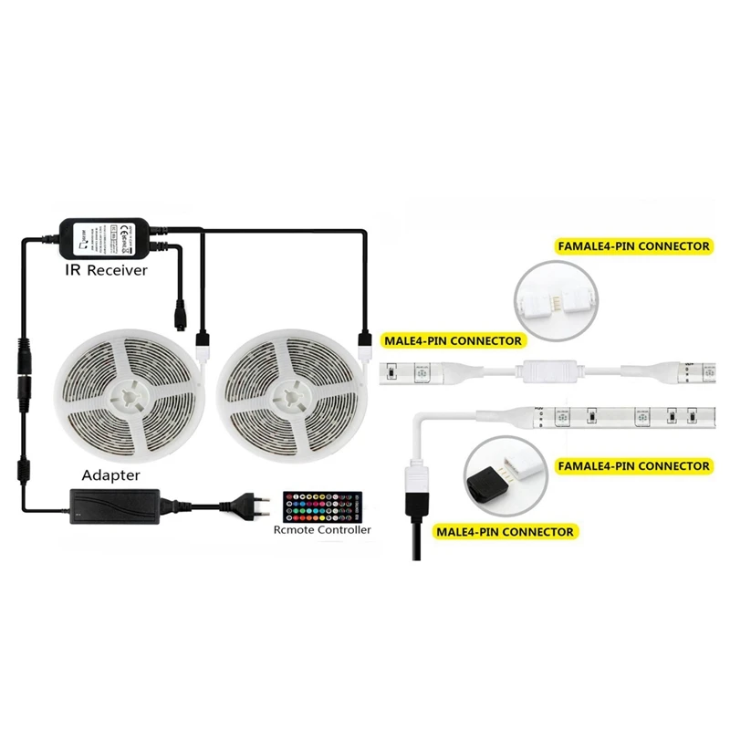 10 м 5050 Rgb Светодиодная лента световая лента многоцветная с 40 клавишами Музыка ИК пульт дистанционного управления ЕС вилка адаптер питания