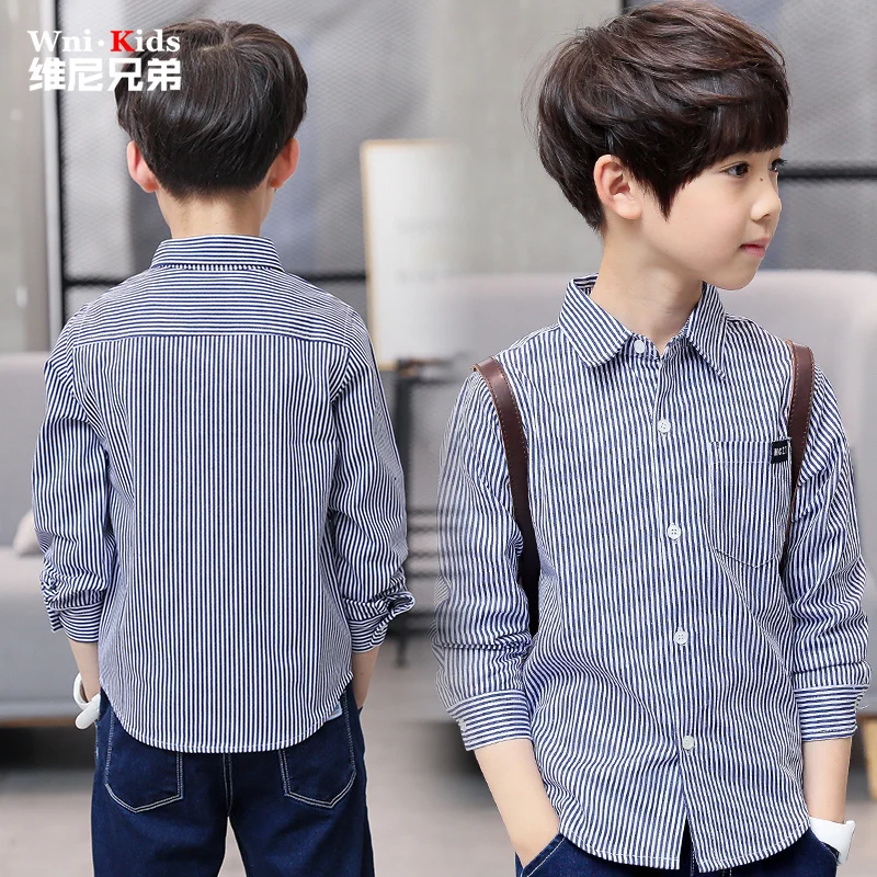 

2019 Spring autumn children's clothes boys shirts stripe long sleeve turn-down collar boy shirts for boys top children boy gift