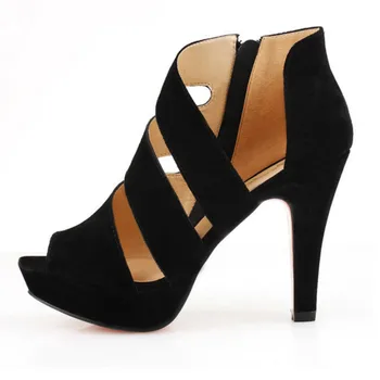 

Nice Summer Women Black Shoes Fish Mouth Side Zippers With Documentary Shoes Waterproof High-heeled Shoes