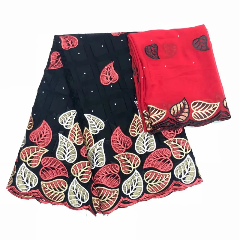 

TL!Hot sale party set embroidery African cotton lace fabric matching 2yards Swiss voile scarf material (5+2y) ! L111805