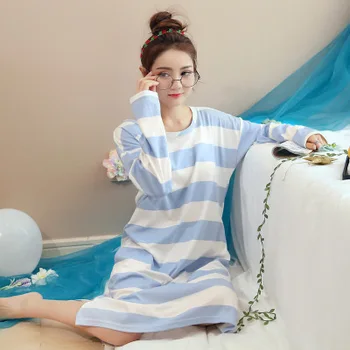 

2018 Spring New Comfortable Striped Nightgowns Fashion Casual Sleepshirts Dress