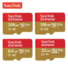 Оригинальная карта памяти SanDisk Экстремальный 32 Гб A1 SDHC 64 Гб 128 ГБ 256 ГБ A2 SDXC 4K UHD U3 Micro SD карта памяти Microsd