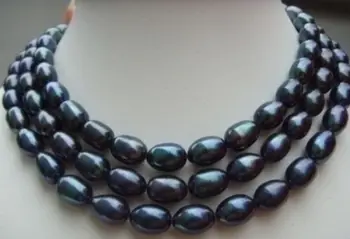

Free shipping@@@@@ 8-10mm AAA south sea black baroque pearl necklace 50 inch