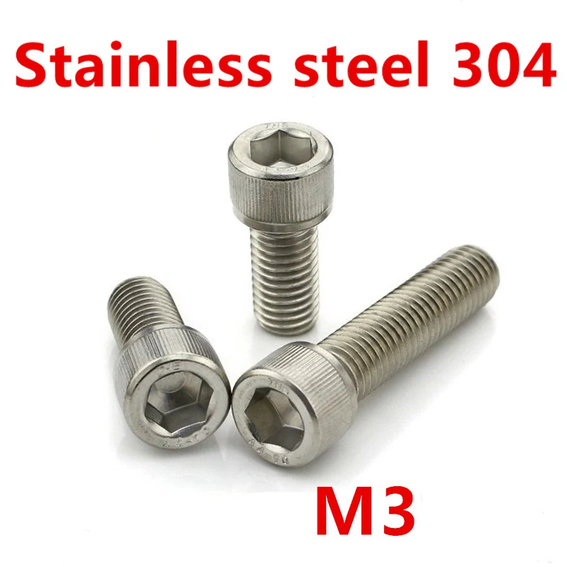 

Free Shipping Metric Thread DIN912 M3 304 Stainless Steel Hex Socket Head Cap Screw Bolts