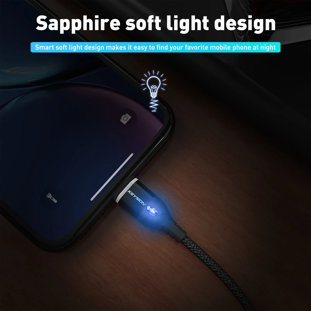Магнитный кабель KEYSION Micro USB Type C для iPhone Lightning 1 м 3 А быстрой зарядки магнитное