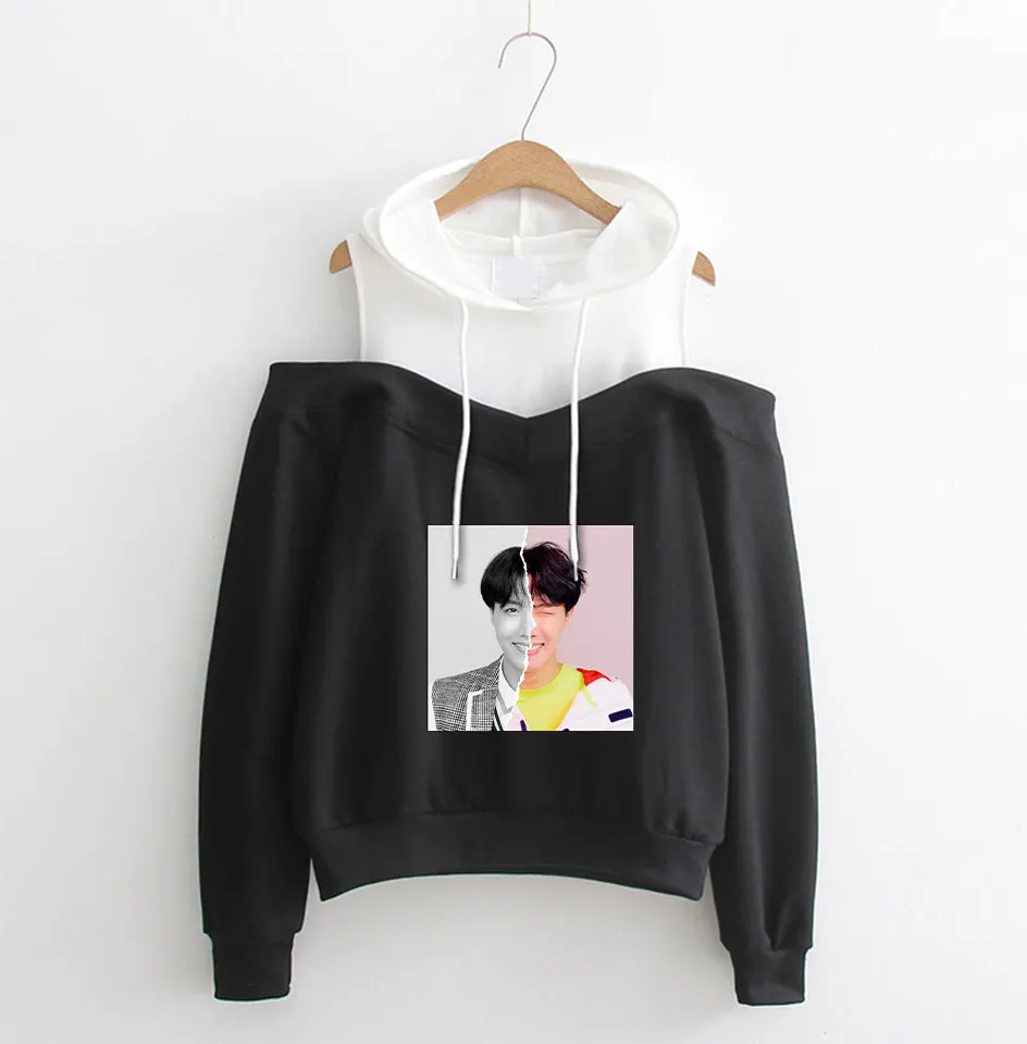 

BTS Hoodies Women Off Shoulder Sweatshirts Harajuku Sweatshirts Hooded Female 2019 Fashion K-pop BTS Off-Shoulder Hoodies Women