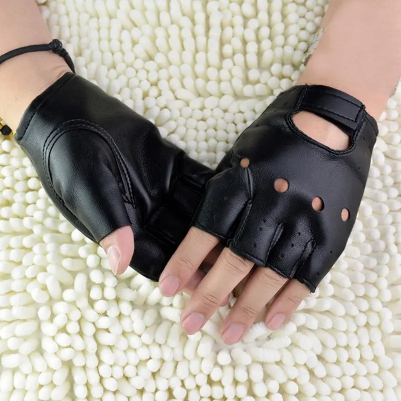 Мужские перчатки унисекс из искусственной кожи с открытыми пальцами театральные перчатки в стиле панк хип-хоп Вечерние перчатки без пальцев для вождения мотоцикла
