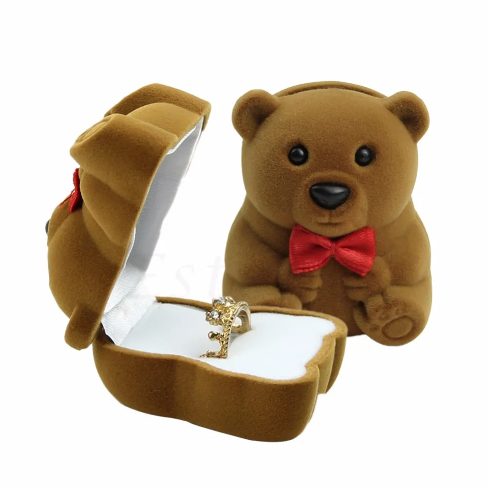 

JAVRICK Velvet Bowknot Bear Ring Earring Bracelet Jewelry Display Box Case Wedding Ring Valentine's Day Gift Organizer