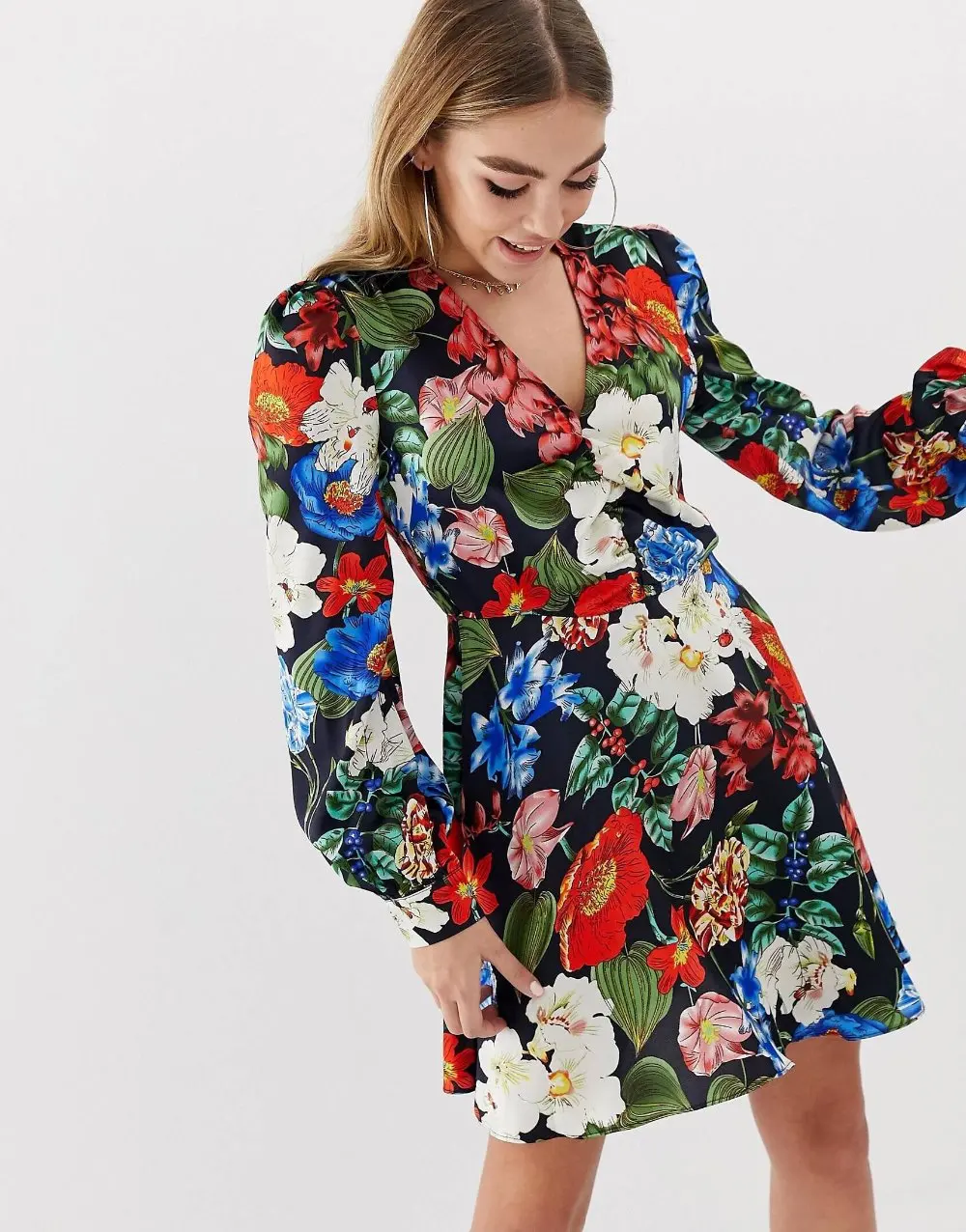 

2019 spring za Women froal V-neck PRINT dresses PRINT DRESS lady's Dress Women Clothing vestidos