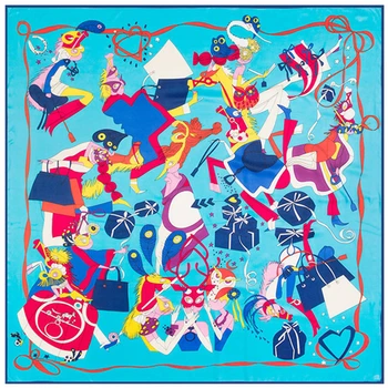 

New 100% Twill Silk Square Scarf Luxury Brand Bags Ribbon Print Woman Scarves Wraps Spanish Foulard Big Hijab Lady Accessory