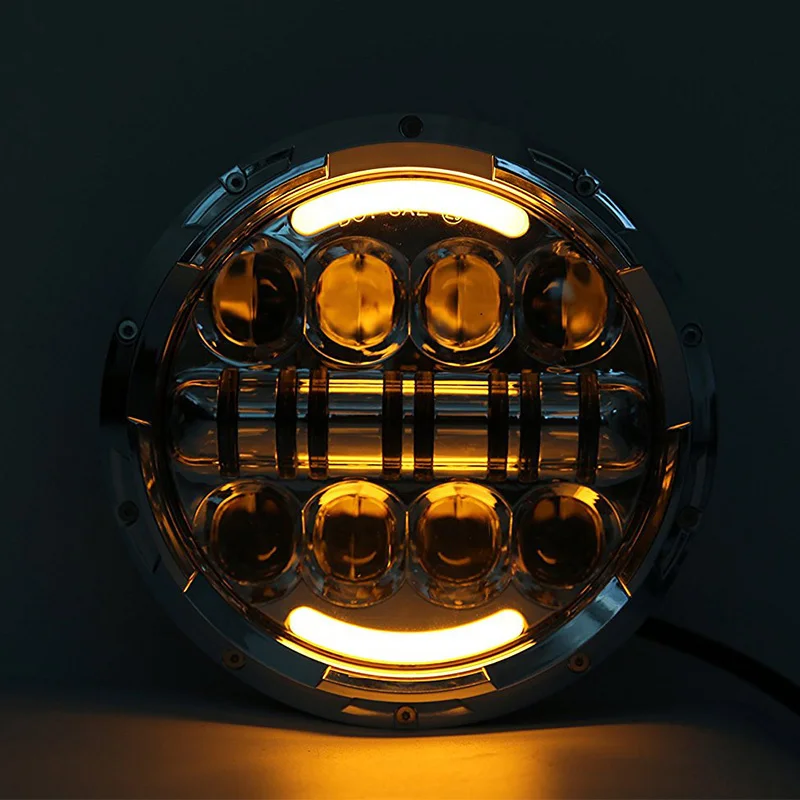 2016 New 7 inch 80W Chrome Motorcycle LED Headlight with white DRL and yellow turn Signa for Harley davidson Motorcycle lighting (13)