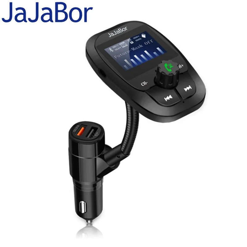 

JaJaBor Car MP3 Player Bluetooth Hands Free Car Kit Nosise Suppressing FM Transmitter QC3.0 Quick Charge Support TF Card/ U Disk