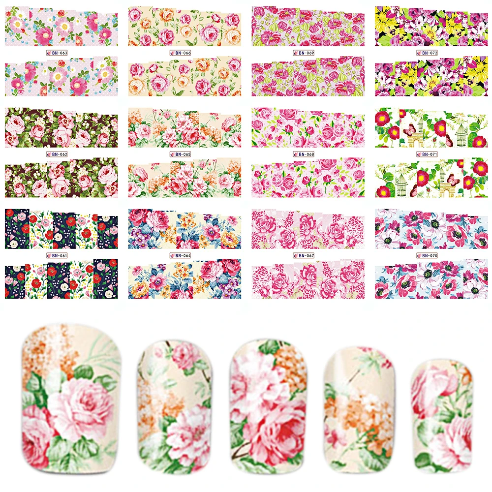 

12 Designs in One Sets New Nail Art Flower Blossom Pattern Water Sticker Decals Nail Decorations Tips BEBN61-72