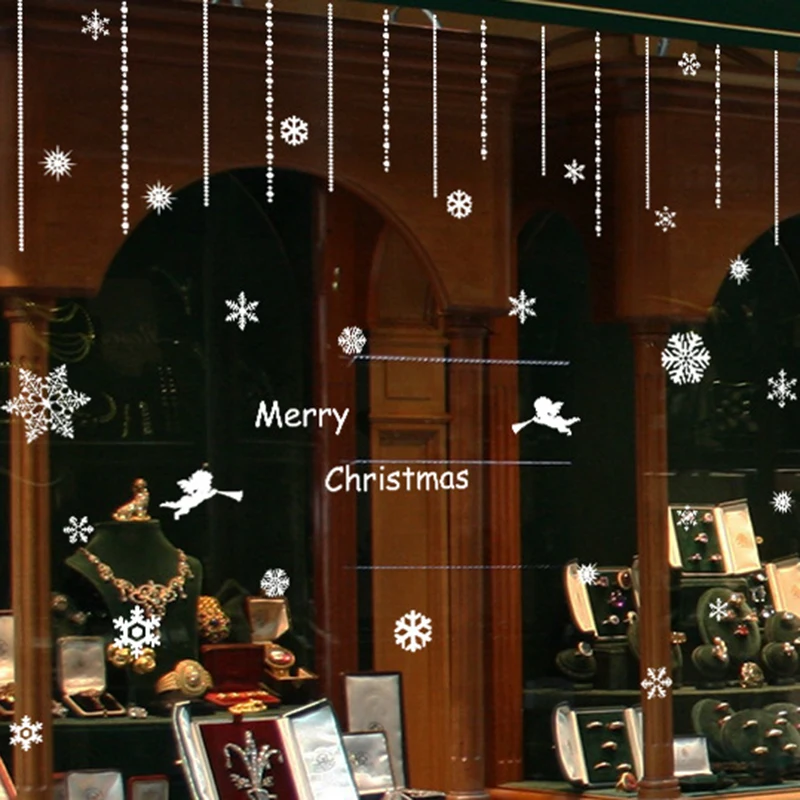

2017 Merry Christmas Snowflake Sticker Window Removable Viny Snow flake Christmas Wall Stickers Home Decor Living Room Wallpaper