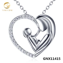 De Calidad superior de La Madre y Del Niño Del Corazón Colgante de 925 Collar de Plata de ley Para Las Mujeres Al Por Mayor GNX11415