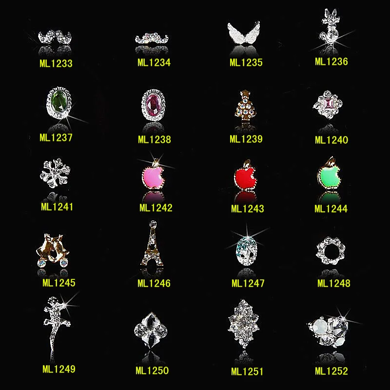 

100Pcs Best price New 3d Clear Alloy Rhinestone Flower Cartoon Nail Art Decoration DIY Charm Nail Jewelry Accessories 1233-1252