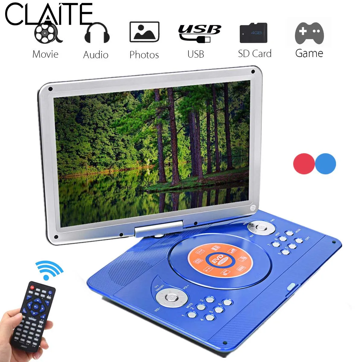 

14 inch Portable DVD Player Rotatable Screen Multi Media DVD for Game TV Function Support MP3 MP4 VCD CD Player for Home and Car