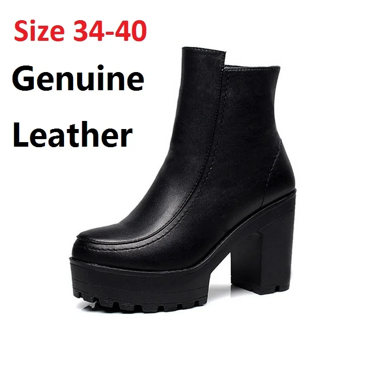 Size 34-40 boots women genuine leather pumps woman motorcycle boots middle leg high heel boots small size shoes woman warm shoe