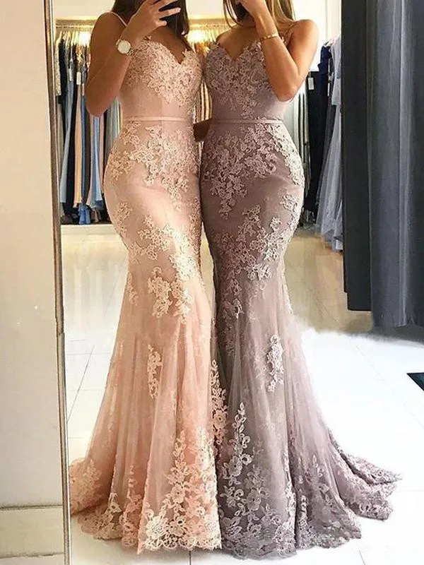 

2019 Glamorous Sweetheart Spaghetti Straps Mermaid Evening Dresses Elegant Lace Appliques Prom Party Dresses Formal Dresses