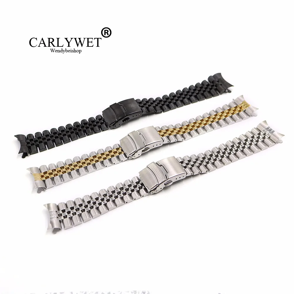 Ремешок для часов CARLYWET 22 мм с закругленным концом из нержавеющей стали Двойным