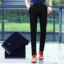 Осенние черные и синие Костюмные брюки маленькие стрейч мужские деловые повседневные брюки 28-38 размер