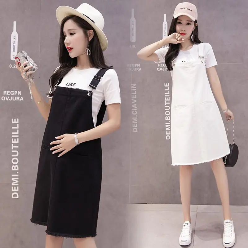 Pregnant women summer dress denim skirt maternity dress pregnant women strap cowboy Korean pregnant women cowboy dress