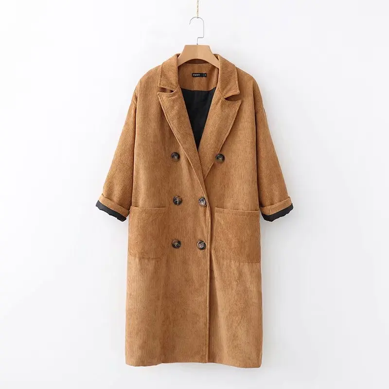 

Hot sale XD85-1532 European and American fashion corduroy double breasted coat