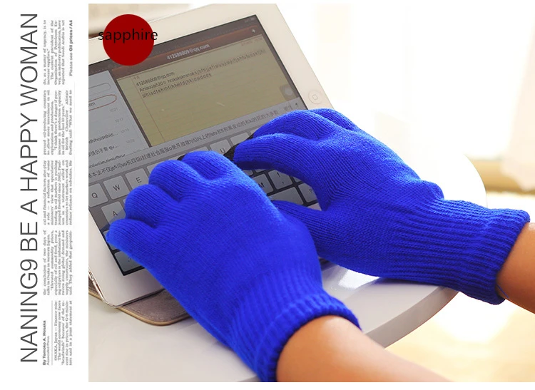 Fashion Female Wool Knitting Touched Screen Gloves Winter Women Warm Full Finger Gloves Stretch Warm Guantes Knit Mitten