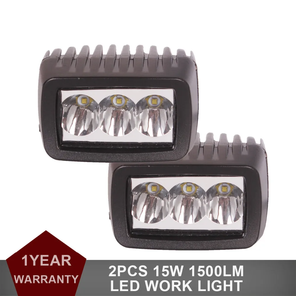 2pcs 15W 3 LED Work Light 12V 24V Car Auto Motorcycle Truck SUV Bicycle ATV 4WD AWD UTE Truck Headlight Fog Lamp Driving DRL