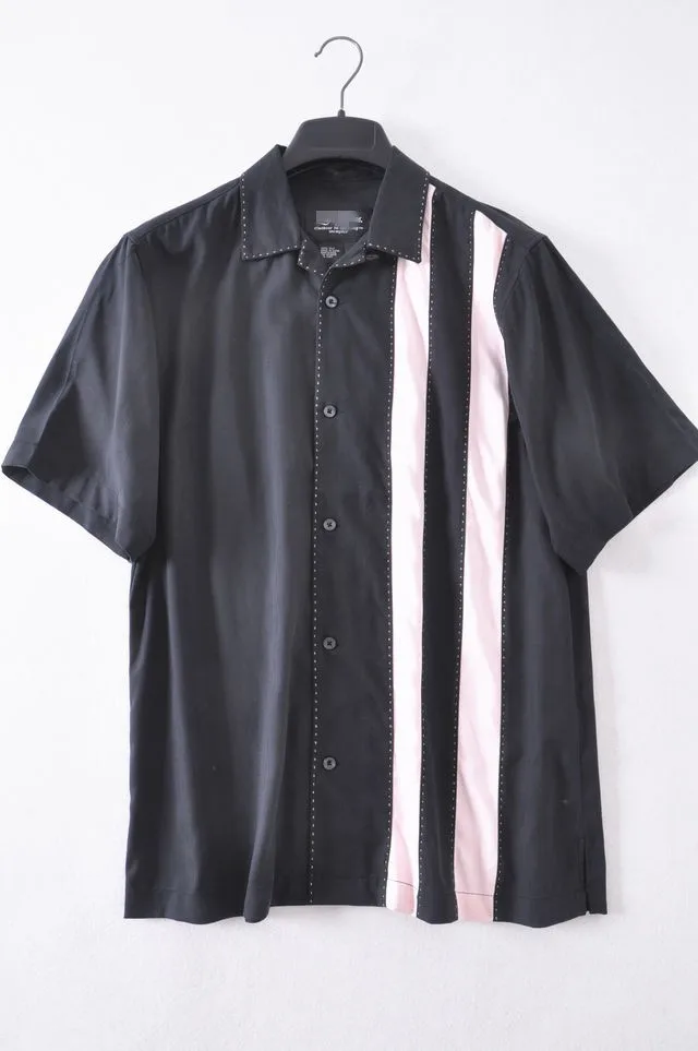 

Three Color Summer Men Shirts Silk Short Sleeve Patch-color Shirt Blue Black White Casual