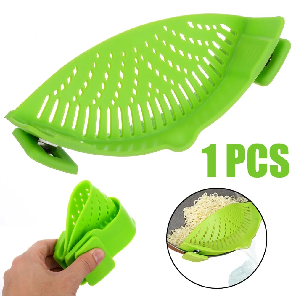 1pcs Green Silicone Pot Pan Bowl Funnel Strainer Kitchen Rice Washing Colander Kitchen