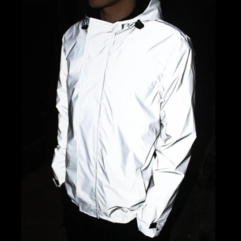 Бренд осень-зима ночь в стиле "хип-хоп" Для мужчин одежда 3M Светоотражающие куртка ветровка плащ-Тренч пальто с капюшоном размера плюс XXXXL