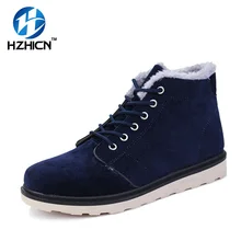 HZHICN 2016 New Brand Men’s Work Ankle Shoes Leather Lace-up Round Toe Shoes Man Flats High-Top Comfortable Simple Style Shoes