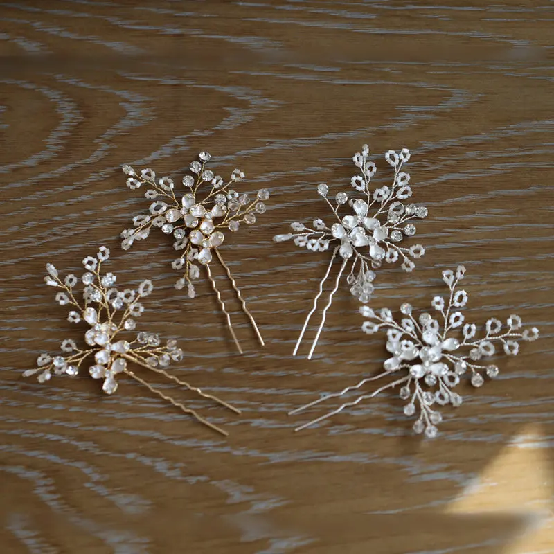 

2Pcs/Set Delicate Flower Bride Wedding Hair Accessories Gold U Shape Hairpin