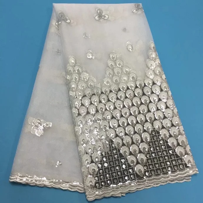 

2018 High Quality African Lace Fabric Gold , White French Net Embroidery Sequins Tulle Lace Fabric For Nigerian party Dress